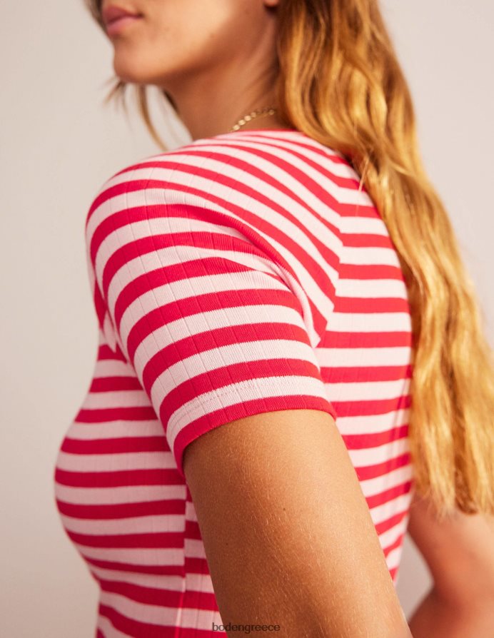 δέρμα ροδάκινου & λωρίδα καυτερής πιπεριάς είδη ένδυσης Αννα μπλουζάκι με rib v λαιμόκοψη Boden γυναίκες 464PH8196