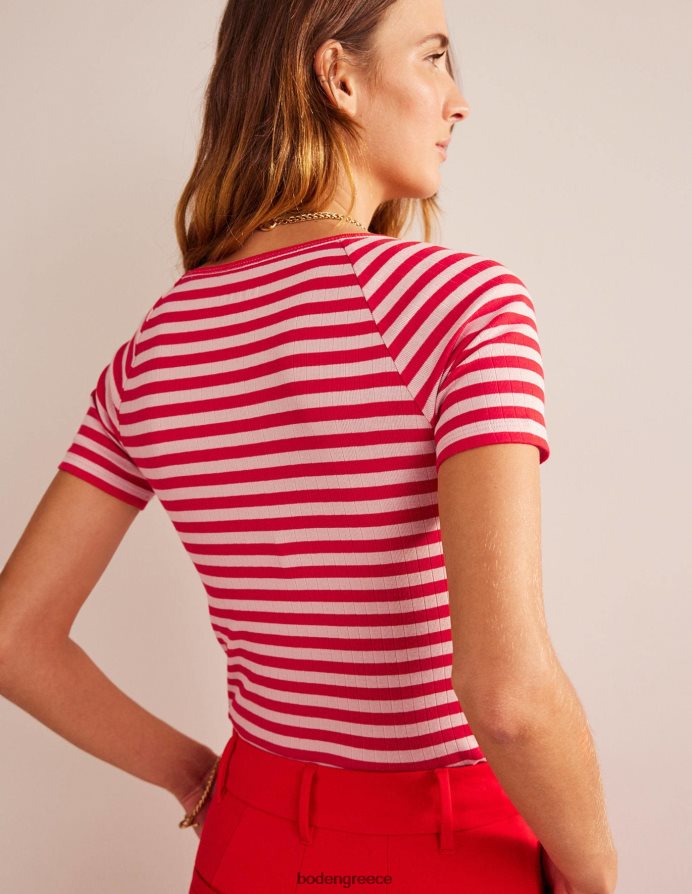 δέρμα ροδάκινου & λωρίδα καυτερής πιπεριάς είδη ένδυσης Αννα μπλουζάκι με rib v λαιμόκοψη Boden γυναίκες 464PH8196