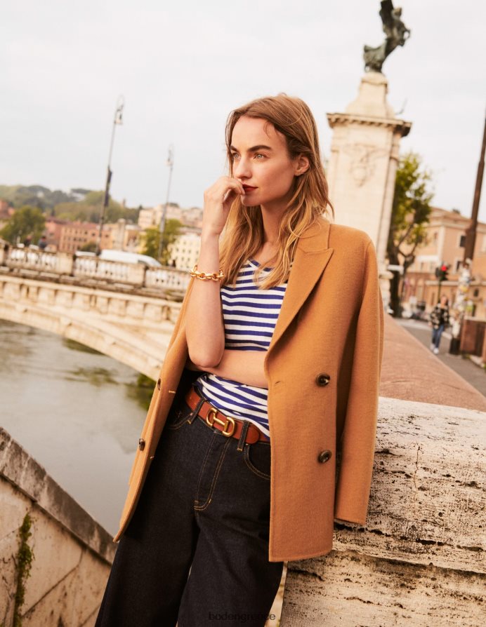 μπλε λάπις & ιβουάρ ρίγα είδη ένδυσης Αννα μπλουζάκι με rib v λαιμόκοψη Boden γυναίκες 464PH8199