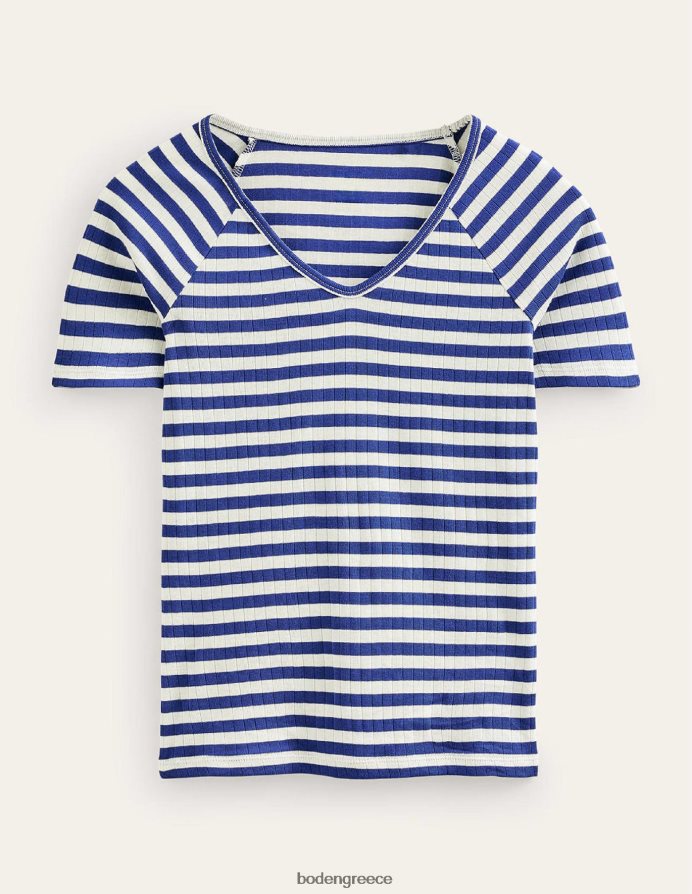 μπλε λάπις & ιβουάρ ρίγα είδη ένδυσης Αννα μπλουζάκι με rib v λαιμόκοψη Boden γυναίκες 464PH8199