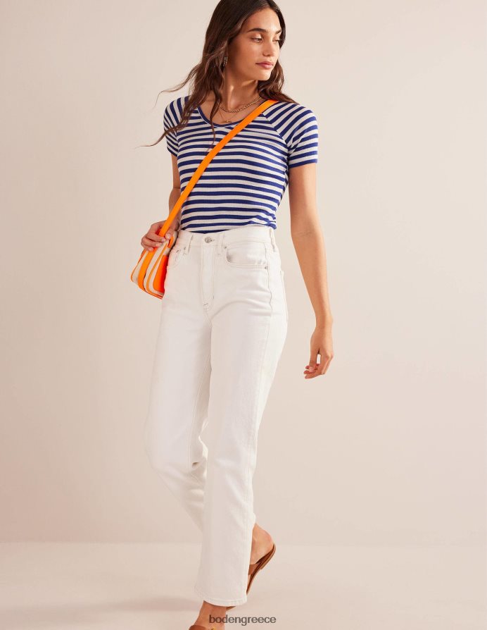 μπλε λάπις & ιβουάρ ρίγα είδη ένδυσης Αννα μπλουζάκι με rib v λαιμόκοψη Boden γυναίκες 464PH8199