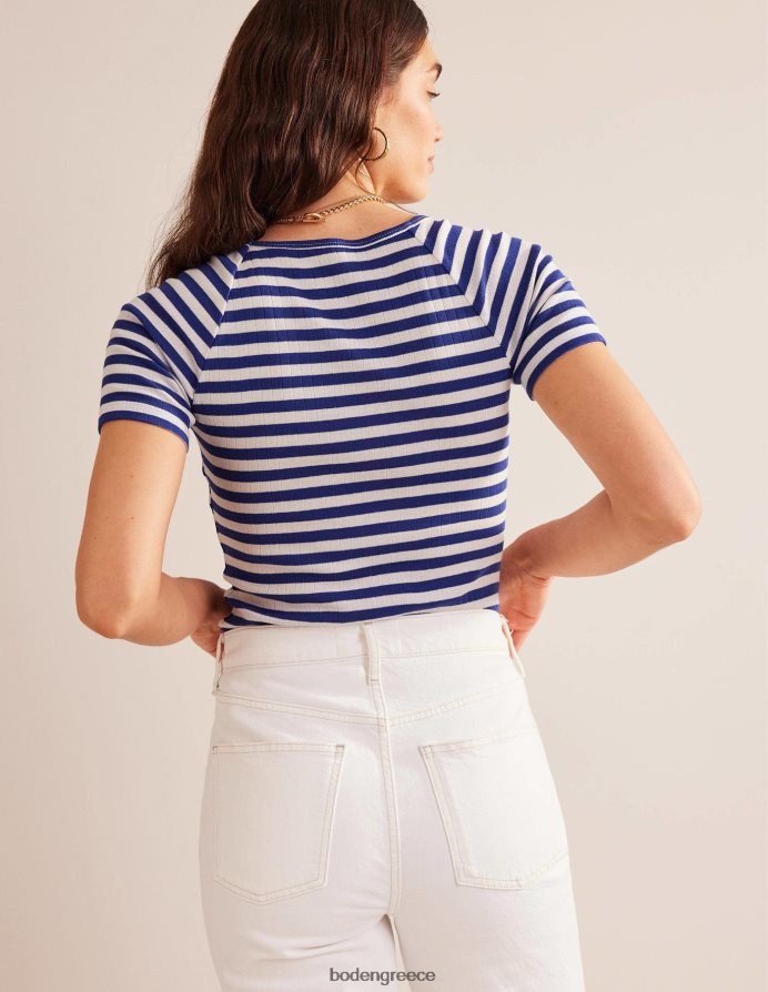 μπλε λάπις & ιβουάρ ρίγα είδη ένδυσης Αννα μπλουζάκι με rib v λαιμόκοψη Boden γυναίκες 464PH8199