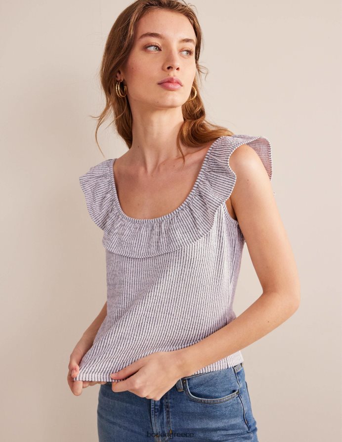 ναυτική/λευκή ρίγα είδη ένδυσης seersucker frill ριγέ τοπ Boden γυναίκες 464PH81779