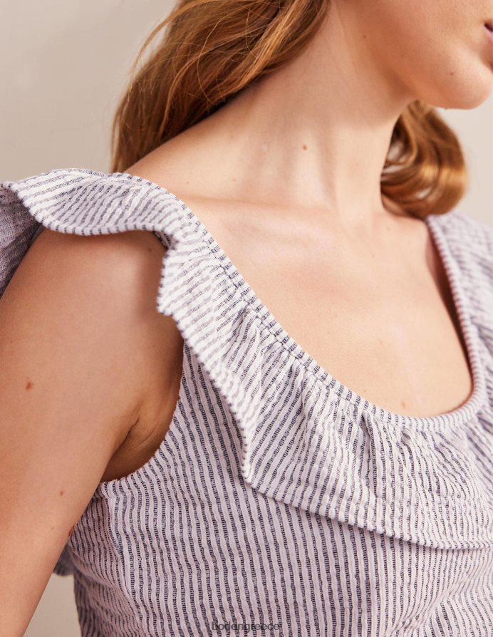 ναυτική/λευκή ρίγα είδη ένδυσης seersucker frill ριγέ τοπ Boden γυναίκες 464PH81779