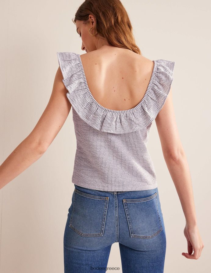 ναυτική/λευκή ρίγα είδη ένδυσης seersucker frill ριγέ τοπ Boden γυναίκες 464PH81779