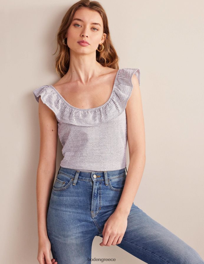 ναυτική/λευκή ρίγα είδη ένδυσης seersucker frill ριγέ τοπ Boden γυναίκες 464PH81779