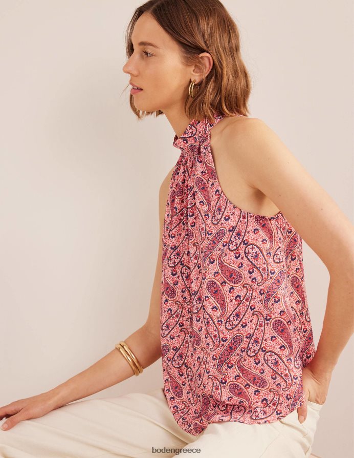 ροζ sherbet & paisley bloom είδη ένδυσης σατέν κομμένο επάνω μέρος Boden γυναίκες 464PH81733