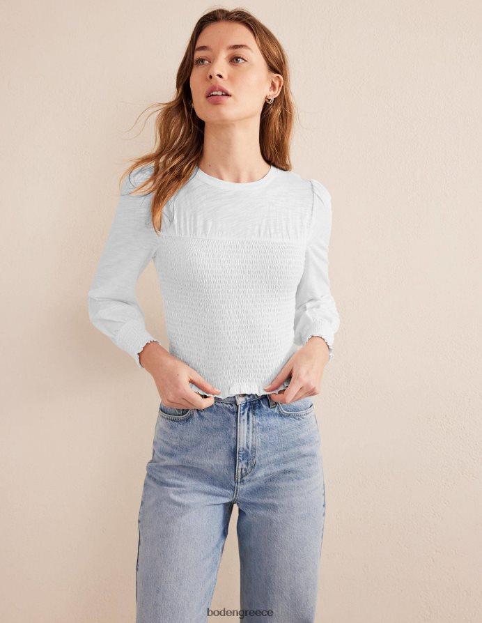 άσπρο είδη ένδυσης smocked μπούστο βαμβακερό τοπ Boden γυναίκες 464PH81944