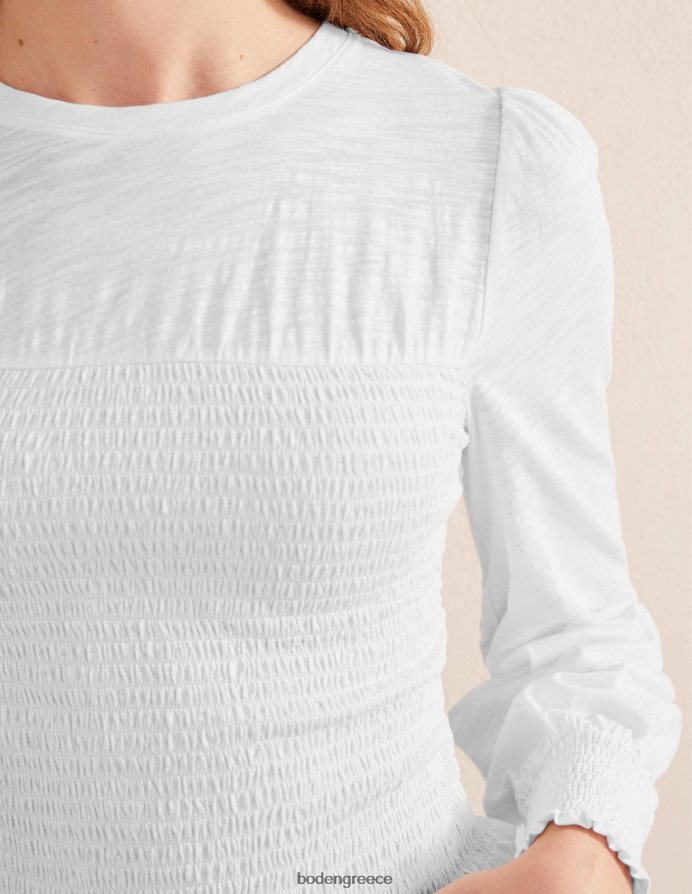 άσπρο είδη ένδυσης smocked μπούστο βαμβακερό τοπ Boden γυναίκες 464PH81944