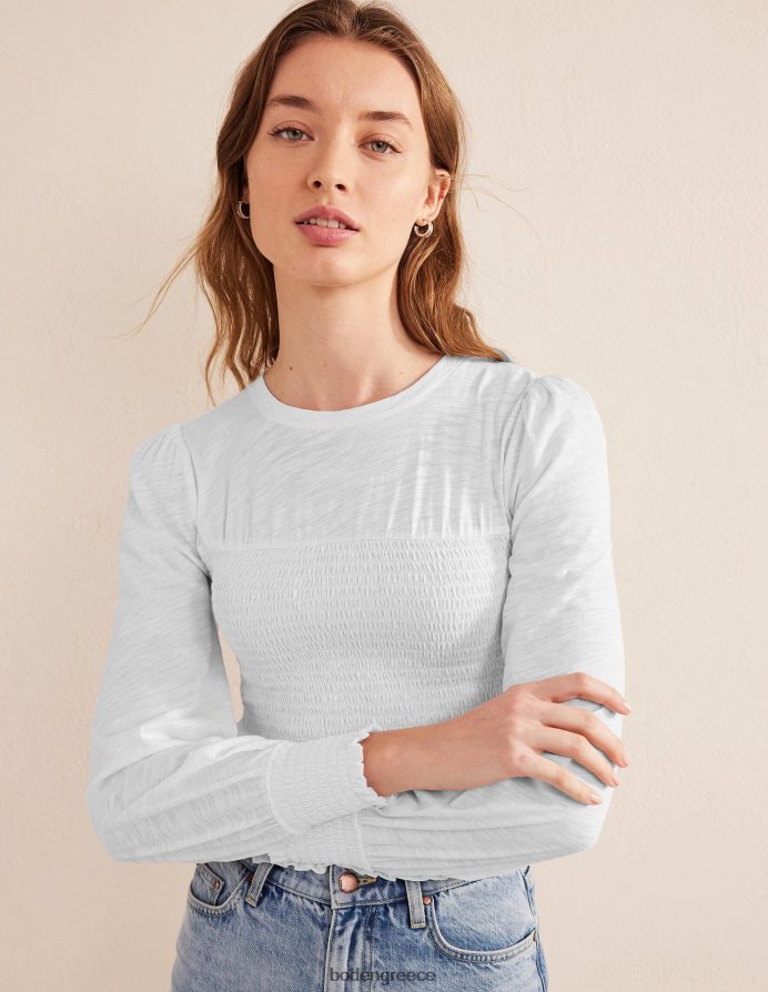 άσπρο είδη ένδυσης smocked μπούστο βαμβακερό τοπ Boden γυναίκες 464PH81944