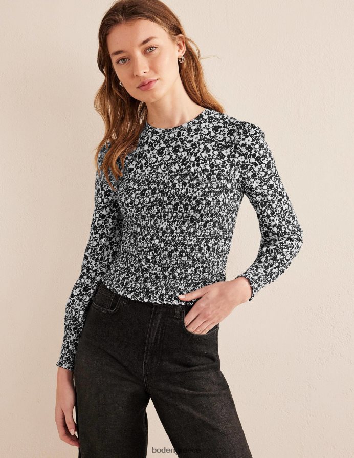 μαύρη άνθιση είδη ένδυσης smocked μπούστο βαμβακερό τοπ Boden γυναίκες 464PH81950