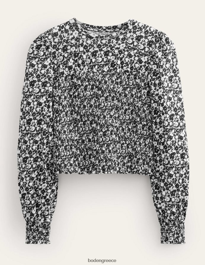 μαύρη άνθιση είδη ένδυσης smocked μπούστο βαμβακερό τοπ Boden γυναίκες 464PH81950