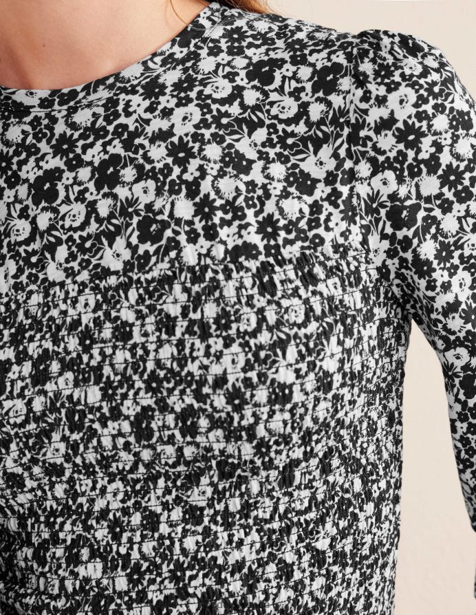 μαύρη άνθιση είδη ένδυσης smocked μπούστο βαμβακερό τοπ Boden γυναίκες 464PH81950