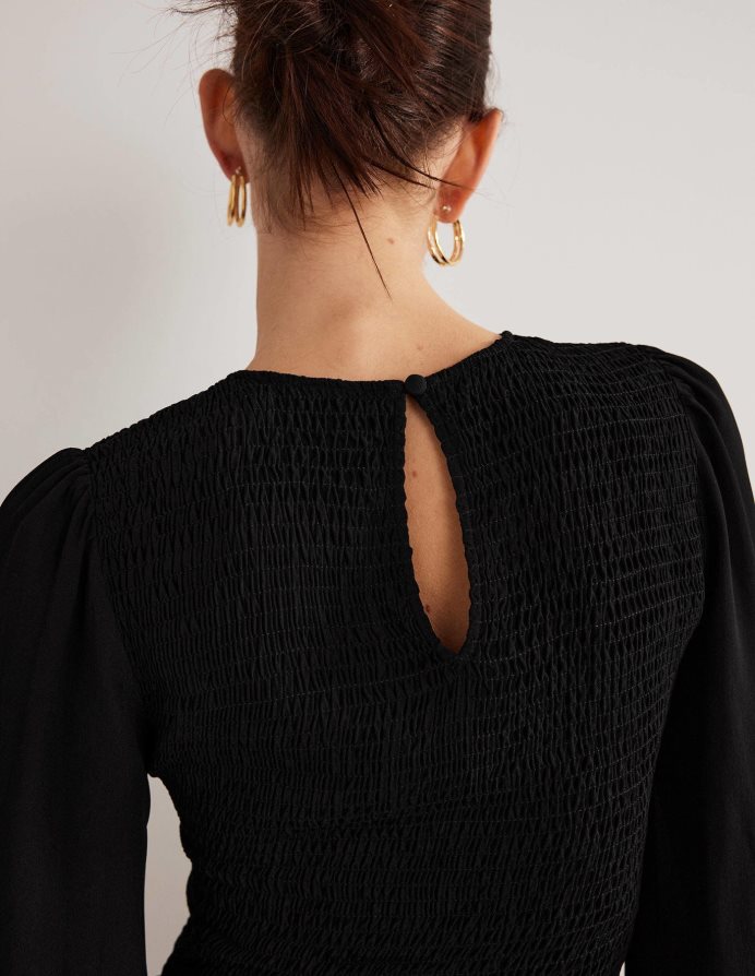 μαύρος είδη ένδυσης πλήρωμα λαιμό smocked μπούστο κορυφή Boden γυναίκες 464PH81978