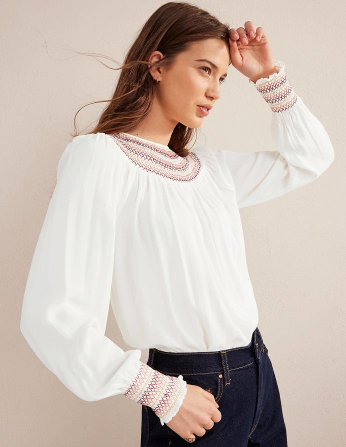 ελεφαντόδοντο είδη ένδυσης smocked crew λαιμόκοψη Boden γυναίκες 464PH81406