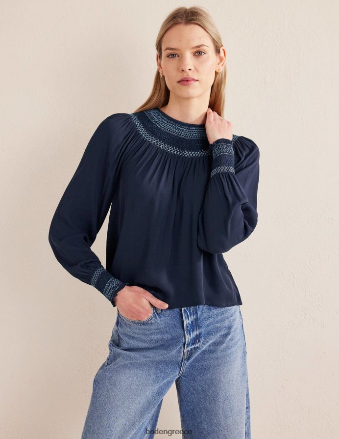 ΠΟΛΕΜΙΚΟ ΝΑΥΤΙΚΟ είδη ένδυσης smocked crew λαιμόκοψη Boden γυναίκες 464PH81706