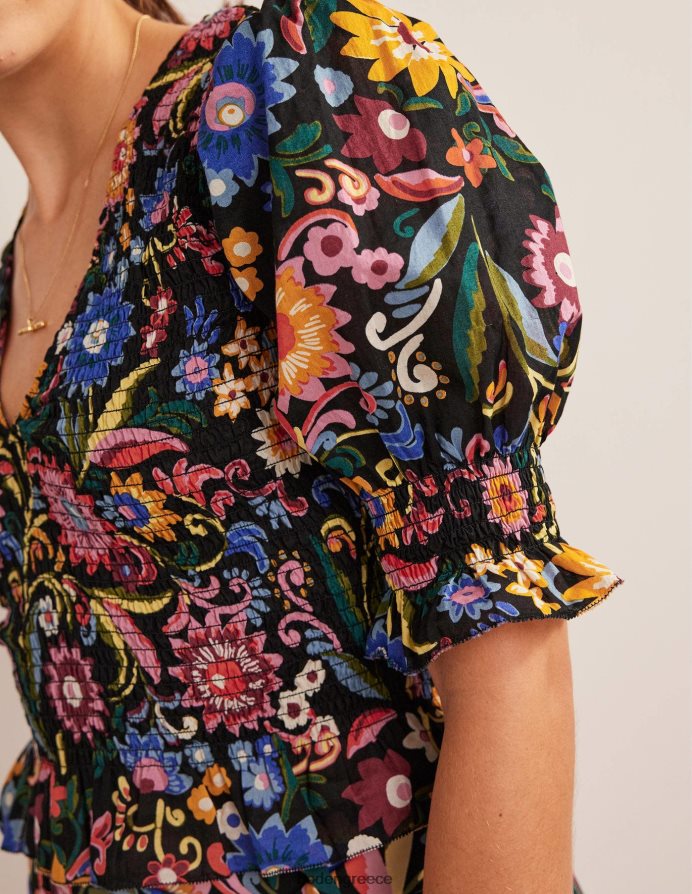 μαύρο & γαρδένια ποπ είδη ένδυσης smocked μπούστο crop top Boden γυναίκες 464PH81704