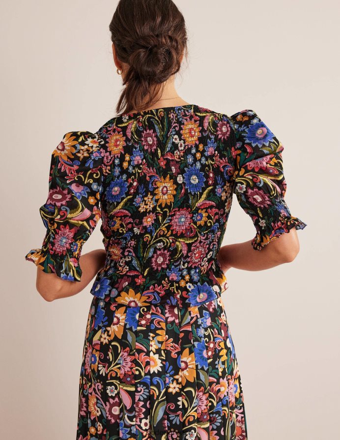 μαύρο & γαρδένια ποπ είδη ένδυσης smocked μπούστο crop top Boden γυναίκες 464PH81704