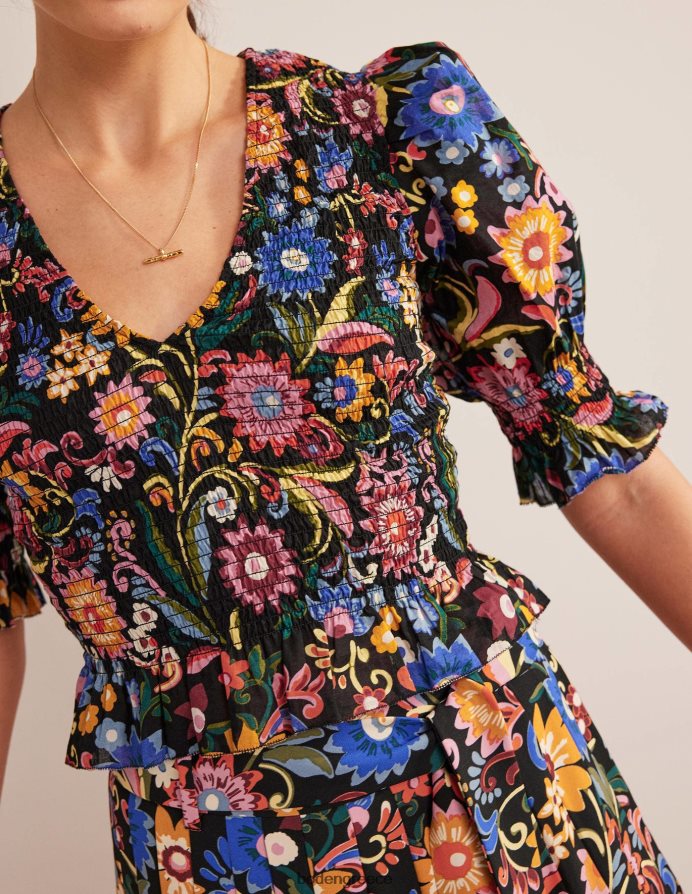 μαύρο & γαρδένια ποπ είδη ένδυσης smocked μπούστο crop top Boden γυναίκες 464PH81704