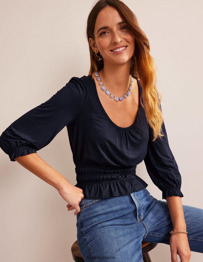 ΠΟΛΕΜΙΚΟ ΝΑΥΤΙΚΟ είδη ένδυσης smocked jersey peplum top Boden γυναίκες 464PH8103