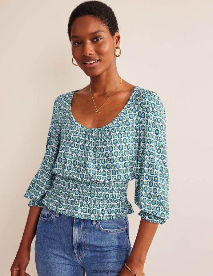 γαλάζιο του Αιγαίου & ηλιοτρόπιο άνοιξη είδη ένδυσης smocked jersey peplum top Boden γυναίκες 464PH8110