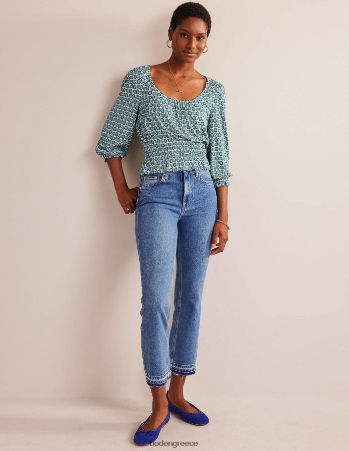 γαλάζιο του Αιγαίου & ηλιοτρόπιο άνοιξη είδη ένδυσης smocked jersey peplum top Boden γυναίκες 464PH8110