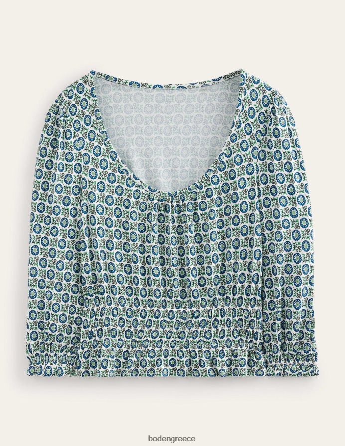 γαλάζιο του Αιγαίου & ηλιοτρόπιο άνοιξη είδη ένδυσης smocked jersey peplum top Boden γυναίκες 464PH8110