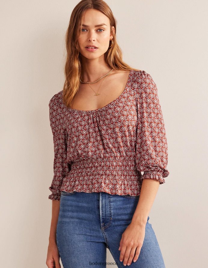 άνοιξη ντομάτας & ηλίανθου είδη ένδυσης smocked jersey peplum top Boden γυναίκες 464PH894