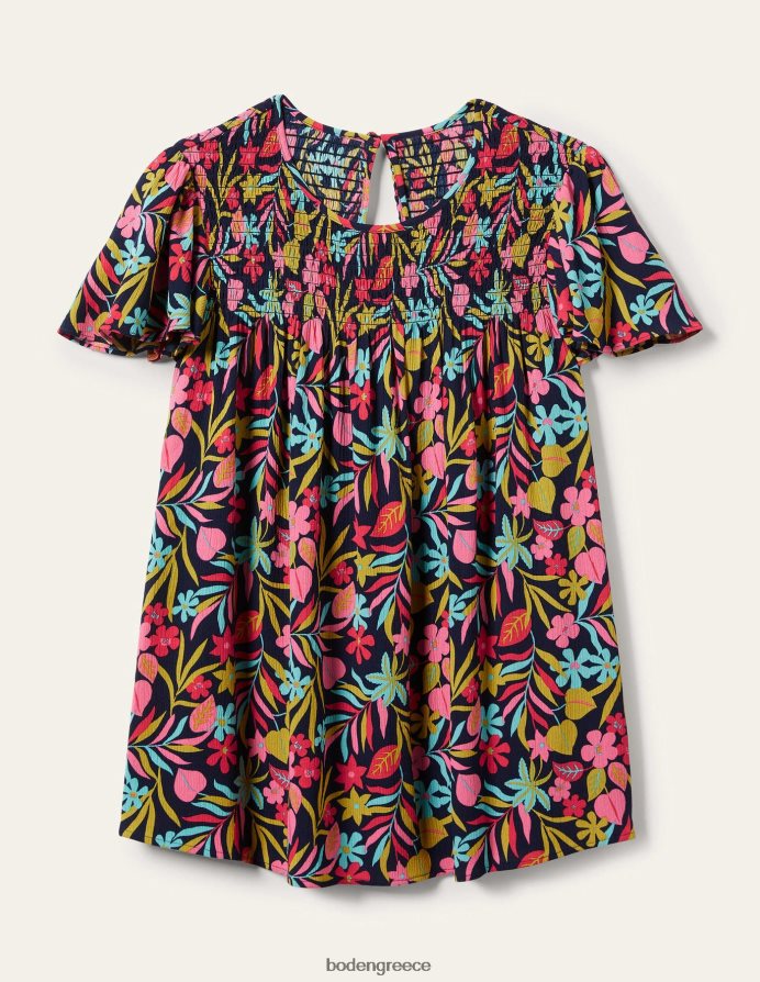 γαλλικό ναυτικό και τροπικό φύλλωμα είδη ένδυσης λάιλα εμπριμέ smocked top Boden γυναίκες 464PH81972