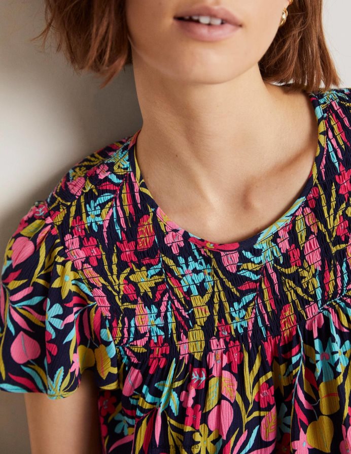 γαλλικό ναυτικό και τροπικό φύλλωμα είδη ένδυσης λάιλα εμπριμέ smocked top Boden γυναίκες 464PH81972