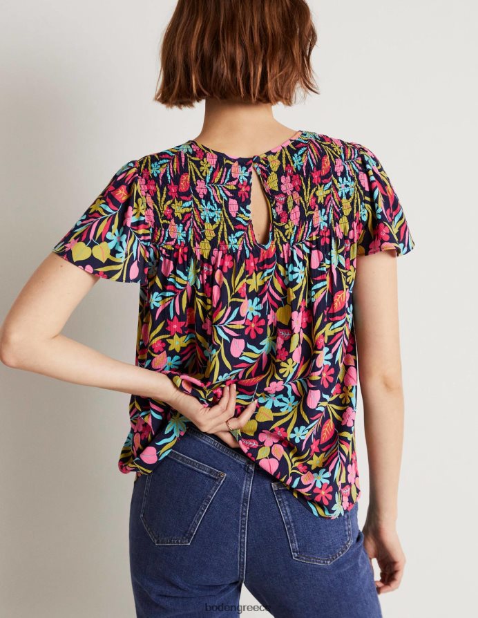 γαλλικό ναυτικό και τροπικό φύλλωμα είδη ένδυσης λάιλα εμπριμέ smocked top Boden γυναίκες 464PH81972