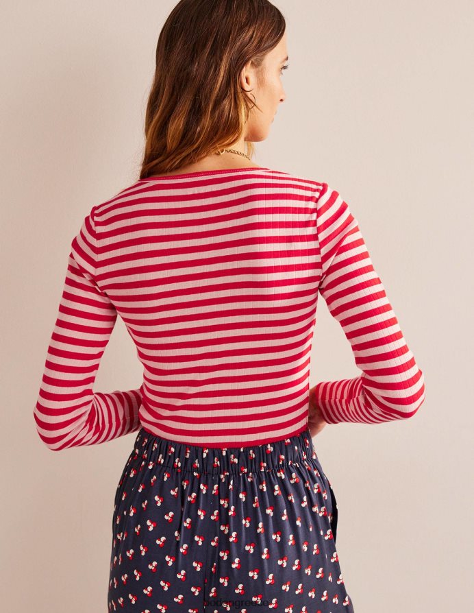 δέρμα ροδάκινου & λωρίδα καυτερής πιπεριάς είδη ένδυσης t-shirt anna rib crew Boden γυναίκες 464PH8194