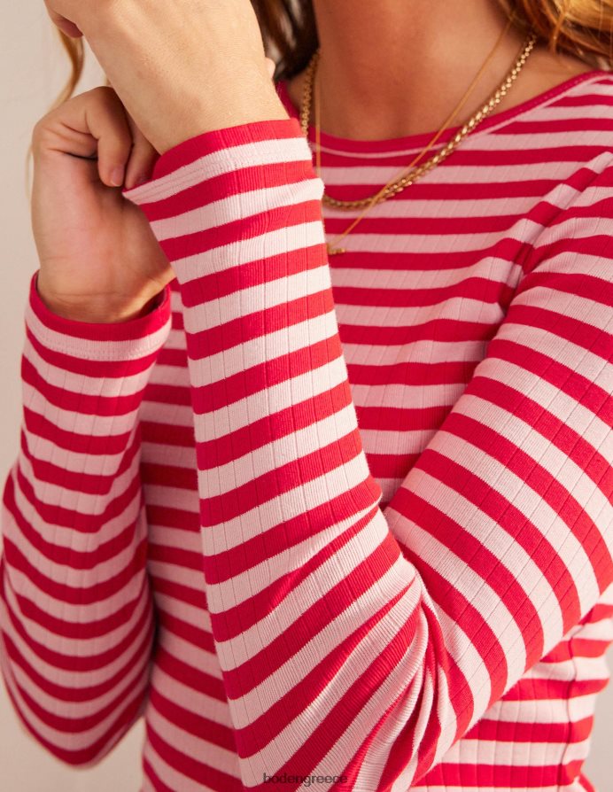 δέρμα ροδάκινου & λωρίδα καυτερής πιπεριάς είδη ένδυσης t-shirt anna rib crew Boden γυναίκες 464PH8194