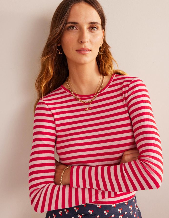 δέρμα ροδάκινου & λωρίδα καυτερής πιπεριάς είδη ένδυσης t-shirt anna rib crew Boden γυναίκες 464PH8194