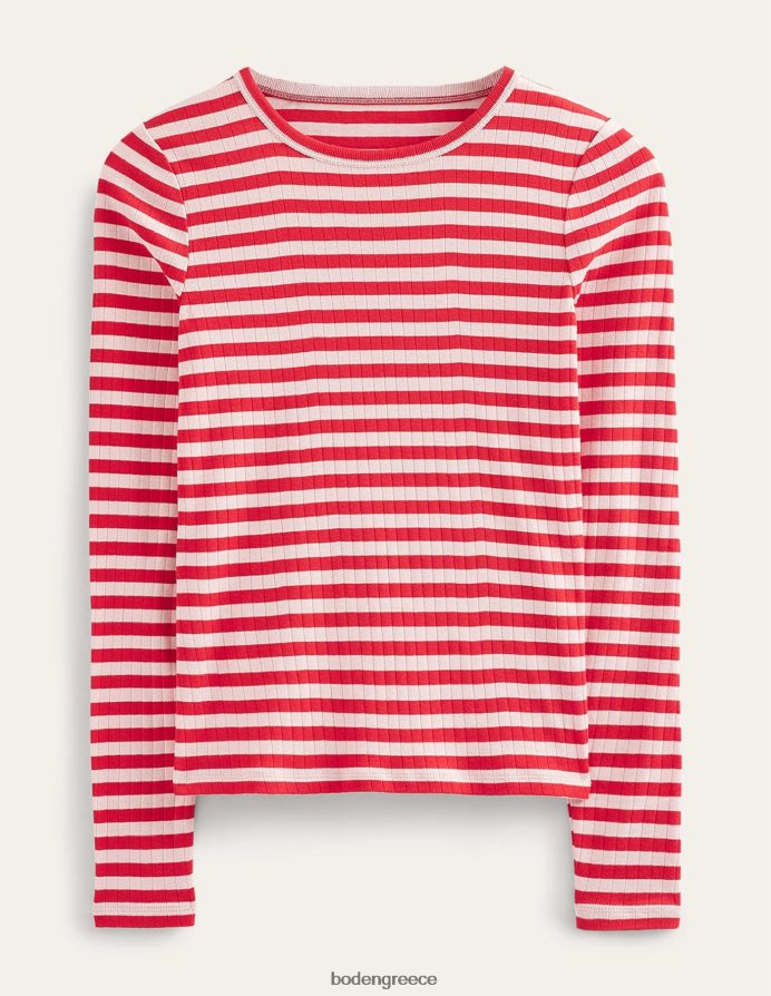 δέρμα ροδάκινου & λωρίδα καυτερής πιπεριάς είδη ένδυσης t-shirt anna rib crew Boden γυναίκες 464PH8194