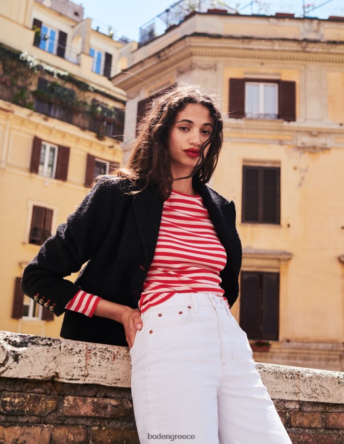 δέρμα ροδάκινου & λωρίδα καυτερής πιπεριάς είδη ένδυσης t-shirt anna rib crew Boden γυναίκες 464PH8194