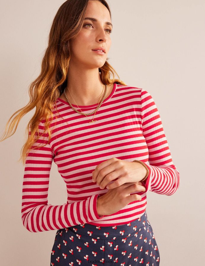 δέρμα ροδάκινου & λωρίδα καυτερής πιπεριάς είδη ένδυσης t-shirt anna rib crew Boden γυναίκες 464PH8194