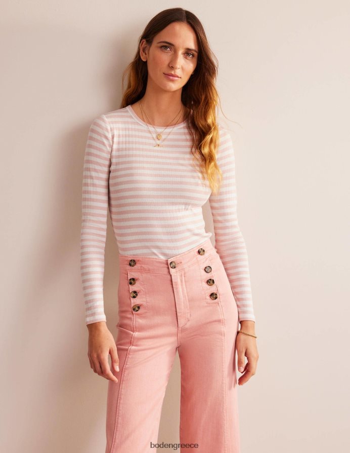 ρίγα από δέρμα ελεφαντόδοντου και ροδάκινου είδη ένδυσης t-shirt anna rib crew Boden γυναίκες 464PH8201