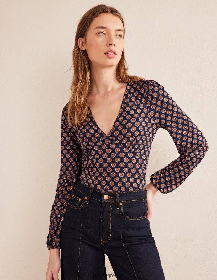 γαλλικό ναυτικό και ηλίανθος είδη ένδυσης Τοπ με λαιμόκοψη v Boden γυναίκες 464PH81709