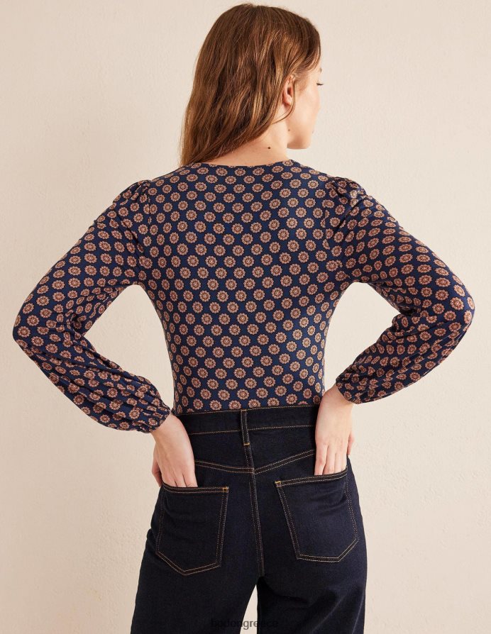 γαλλικό ναυτικό και ηλίανθος είδη ένδυσης Τοπ με λαιμόκοψη v Boden γυναίκες 464PH81709