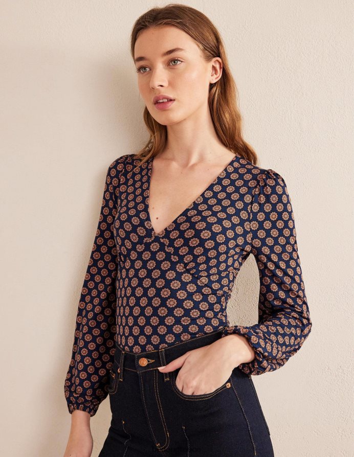 γαλλικό ναυτικό και ηλίανθος είδη ένδυσης Τοπ με λαιμόκοψη v Boden γυναίκες 464PH81709