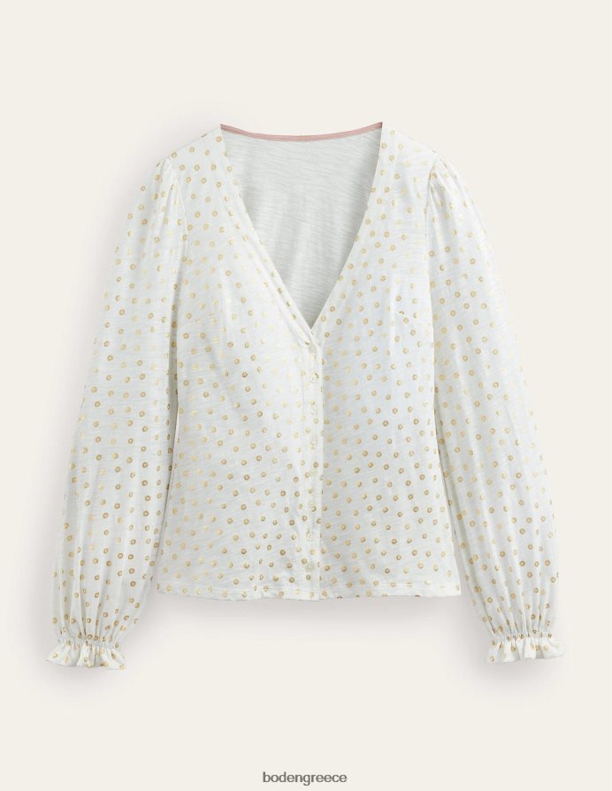 ελεφαντόδοντο & φλοράλ τελεία είδη ένδυσης κουμπί μπροστά με λαιμόκοψη v Boden γυναίκες 464PH82077