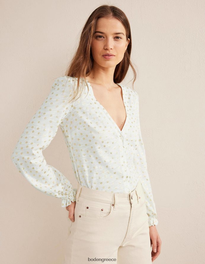 ελεφαντόδοντο & φλοράλ τελεία είδη ένδυσης κουμπί μπροστά με λαιμόκοψη v Boden γυναίκες 464PH82077