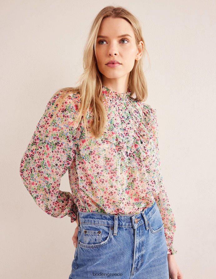 ελεφαντόδοντο & πέταλο γαρδένιας είδη ένδυσης v ζυγός flounce κορυφή Boden γυναίκες 464PH81659