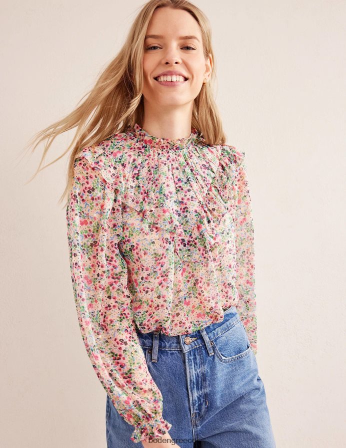 ελεφαντόδοντο & πέταλο γαρδένιας είδη ένδυσης v ζυγός flounce κορυφή Boden γυναίκες 464PH81659