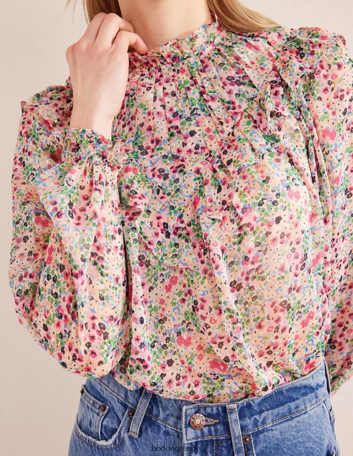 ελεφαντόδοντο & πέταλο γαρδένιας είδη ένδυσης v ζυγός flounce κορυφή Boden γυναίκες 464PH81659