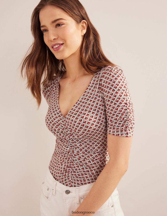 vermillion & ανθισμένο μπουμπούκι είδη ένδυσης μπροστινό εμπριμέ τοπ Boden γυναίκες 464PH81572