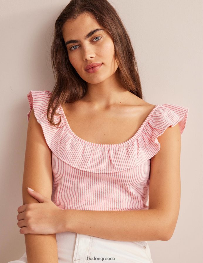 vermillion/λευκή ρίγα είδη ένδυσης seersucker frill ριγέ τοπ Boden γυναίκες 464PH82170