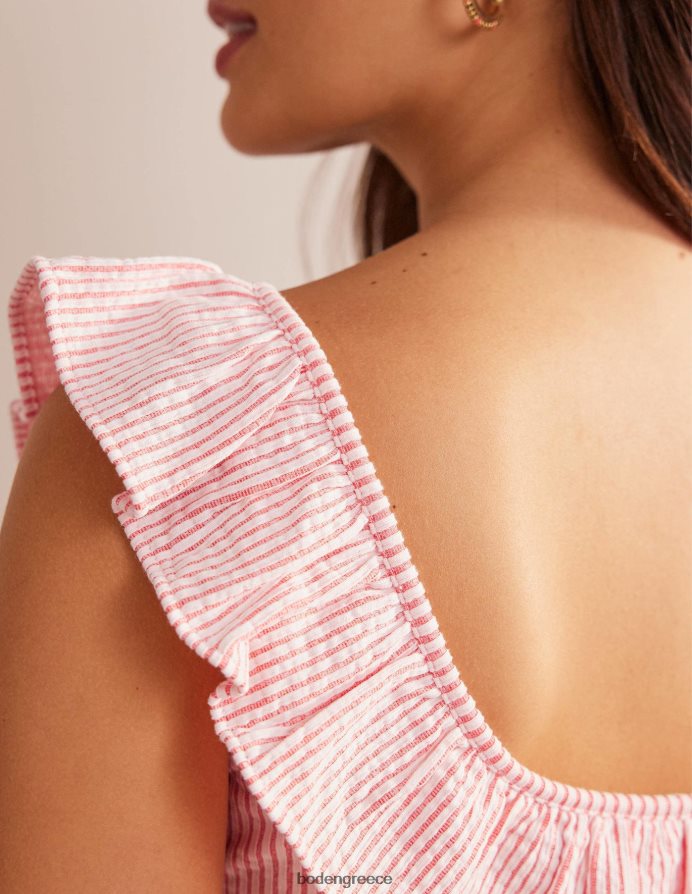 vermillion/λευκή ρίγα είδη ένδυσης seersucker frill ριγέ τοπ Boden γυναίκες 464PH82170