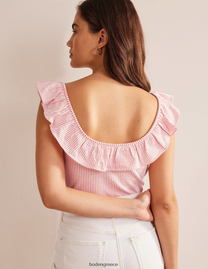 vermillion/λευκή ρίγα είδη ένδυσης seersucker frill ριγέ τοπ Boden γυναίκες 464PH82170